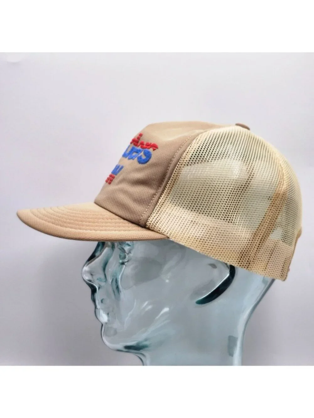 Vintage Bosch Builders Saw Mesh Trucker Hat Adjustable Snapback Beige with Red & - Picture 5 of 12